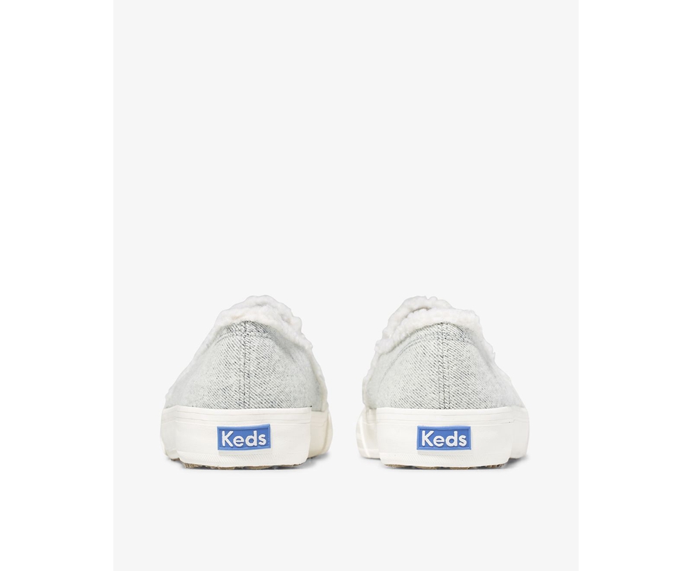 Slip Ons Keds Mujer Gris - Double Decker Brushed Denim Faux Shearling - 607-BHNQYX